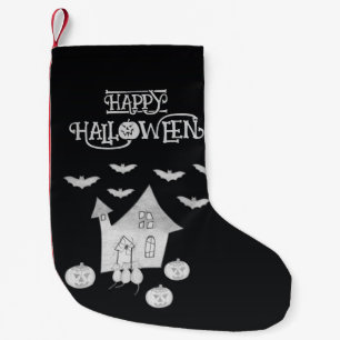 Halloween-Abend mit Spuk Haus, Fledermäusen, Kürbi Kleiner Weihnachtsstrumpf