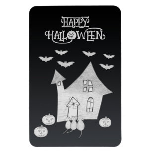 Halloween-Abend mit Spuk Haus, Fledermäusen, Kürbi Magnet