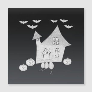 Halloween-Abend mit Spuk Haus, Fledermäusen, Kürbi Magnetkarte