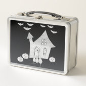 Halloween-Abend mit Spuk Haus, Fledermäusen, Kürbi Metall Brotdose (Vorderseite)