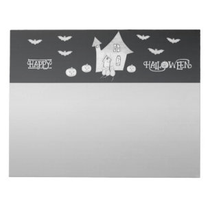 Halloween-Abend mit Spuk Haus, Fledermäusen, Kürbi Notizblock
