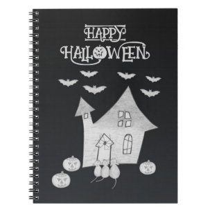 Halloween-Abend mit Spuk Haus, Fledermäusen, Kürbi Notizblock