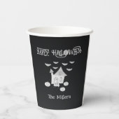 Halloween-Abend mit Spuk Haus, Fledermäusen, Kürbi Pappbecher (Rückseite)
