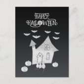 Halloween-Abend mit Spuk Haus, Fledermäusen, Kürbi Postkarte (Vorderseite)