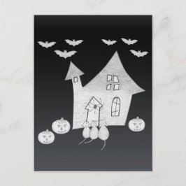 Halloween-Abend mit Spuk Haus, Fledermäusen, Kürbi Postkarte