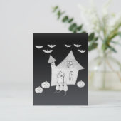 Halloween-Abend mit Spuk Haus, Fledermäusen, Kürbi Postkarte (Stehend Vorderseite)