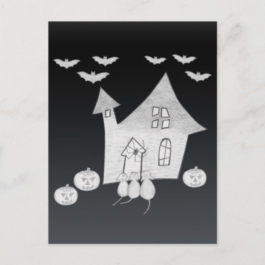 Halloween-Abend mit Spuk Haus, Fledermäusen, Kürbi Postkarte (Vorderseite)