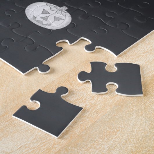 Halloween-Abend mit Spuk Haus, Fledermäusen, Kürbi Puzzle (Seite)