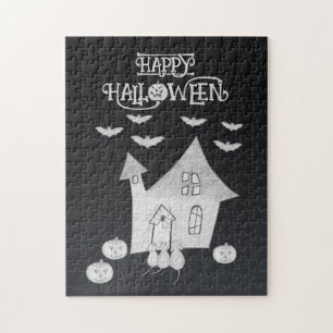Halloween-Abend mit Spuk Haus, Fledermäusen, Kürbi Puzzle