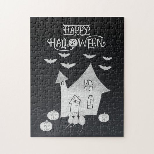 Halloween-Abend mit Spuk Haus, Fledermäusen, Kürbi Puzzle (Vertikal)