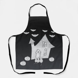 Halloween-Abend mit Spuk Haus, Fledermäusen, Kürbi Schürze