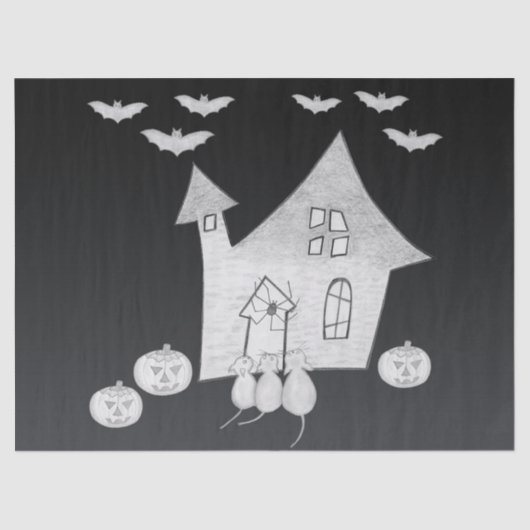 Halloween-Abend mit Spuk Haus, Fledermäusen, Kürbi Seidenpapier (Vorderseite)