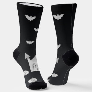 Halloween-Abend mit Spuk Haus, Fledermäusen, Kürbi Socken