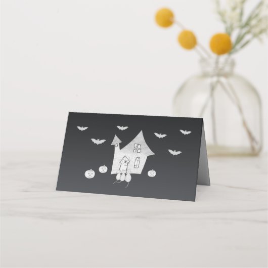 Halloween-Abend mit Spuk Haus, Fledermäusen, Kürbi Treuekarte (Rückseite)