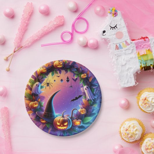 Halloween-Abend verzaubert - Teller aus festem Pap (Party)
