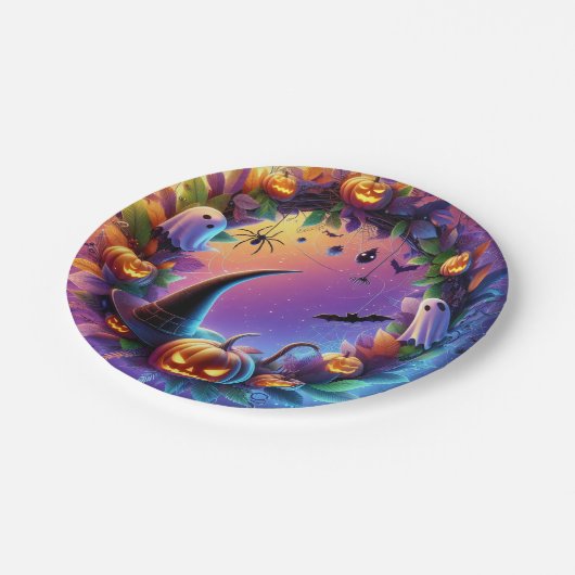 Halloween-Abend verzaubert - Teller aus festem Pap (Schrägansicht)