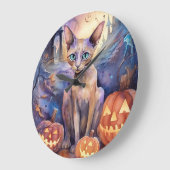 Halloween Abessinerkatze mit Kürbis Beängstigend Große Wanduhr (Winkel)