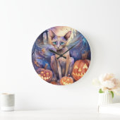 Halloween Abessinerkatze mit Kürbis Beängstigend Große Wanduhr (Zuhause)
