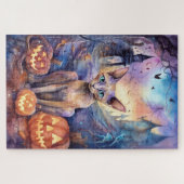 Halloween Abessinerkatze mit Kürbis Beängstigend Puzzle (Horizontal)