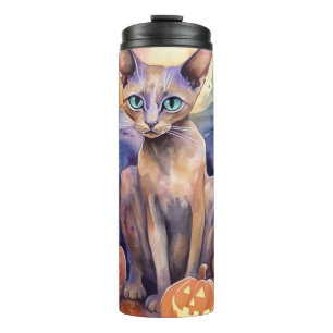 Halloween Abessinerkatze mit Kürbis Beängstigend Thermosbecher