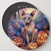 Halloween Abessinerkatze mit Pumpkins Beängstigend Button (Vorne & Hinten)
