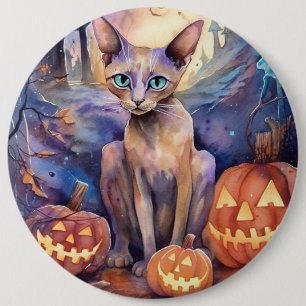 Halloween Abessinerkatze mit Pumpkins Beängstigend Button