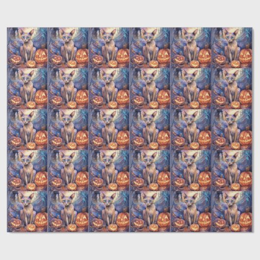 Halloween Abessinerkatze mit Pumpkins Beängstigend Geschenkpapier (Flach)