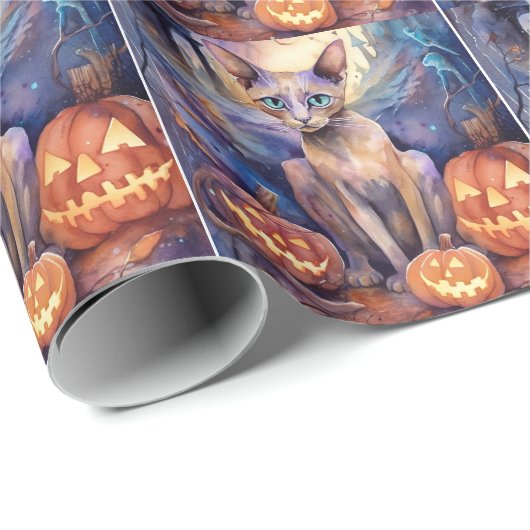 Halloween Abessinerkatze mit Pumpkins Beängstigend Geschenkpapier (Rolleneckpunkt)