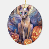 Halloween Abessinerkatze mit Pumpkins Beängstigend Keramik Ornament (Links)
