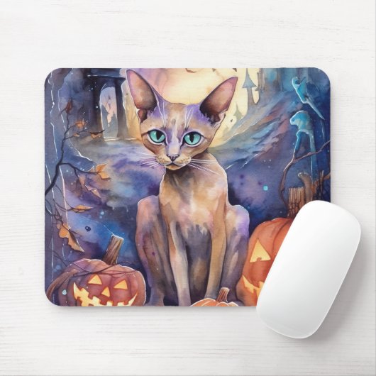 Halloween Abessinerkatze mit Pumpkins Beängstigend Mousepad (Mit Mouse)