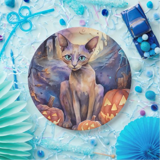 Halloween Abessinerkatze mit Pumpkins Beängstigend Pappteller (Party)
