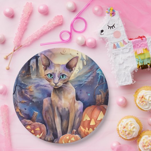 Halloween Abessinerkatze mit Pumpkins Beängstigend Pappteller (Party)