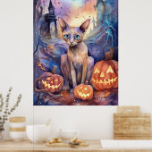Halloween Abessinerkatze mit Pumpkins Beängstigend Poster (Küche)