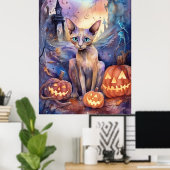 Halloween Abessinerkatze mit Pumpkins Beängstigend Poster (Heimbüro)