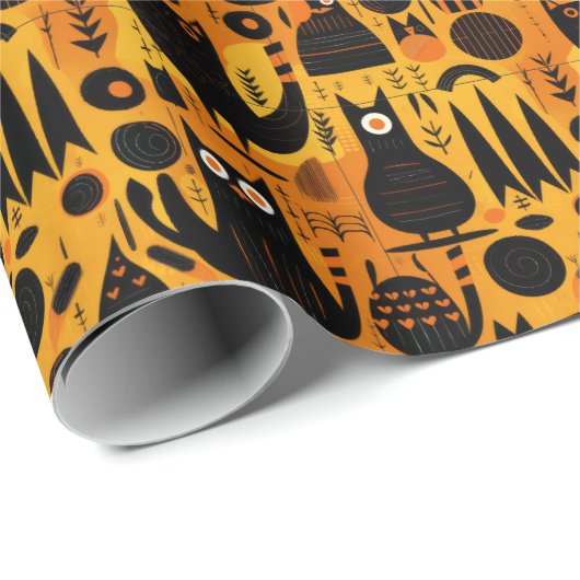 Halloween Abstrakt Black Cat Geschenkpapier (Rolleneckpunkt)