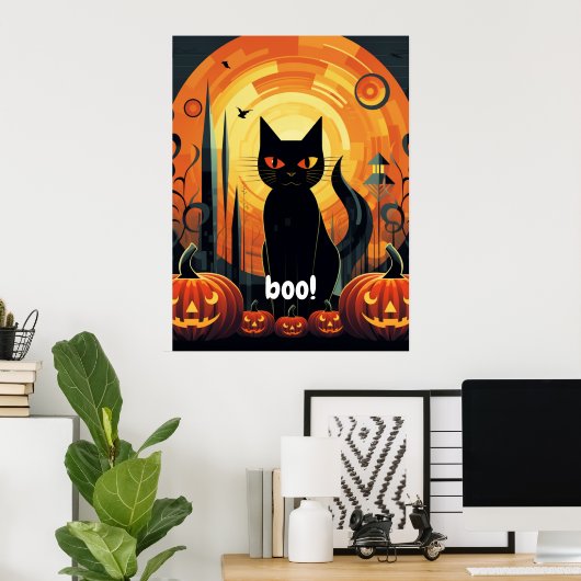 Halloween Abstrakt Black Cat und Pumpkin Design Poster (Heimbüro)