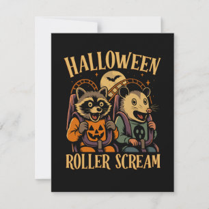Halloween-Achterbahn-Schrei-Waschbär und Opossum Mitteilungskarte