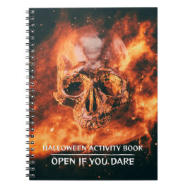 Halloween Activity Book. Flaming skull in space Notizblock