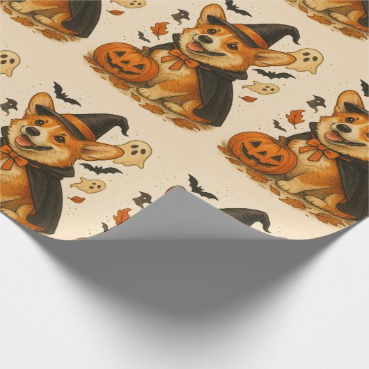Halloween Adortive festliche Corgi Hundeliebhaber Geschenkpapier (Ecke)