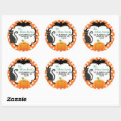 Halloween-Adressetikett mit Katzenkürbis und Flede Runder Aufkleber (Blatt)