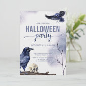 Halloween Adult Party Watercolor Gothic Raven Einladung (Stehend Vorderseite)