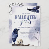 Halloween Adult Party Watercolor Gothic Raven Einladung (Vorne/Hinten)