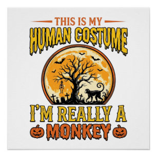 Halloween-Affen-Kostüm Vintage-Shirt-Design_1 Poster