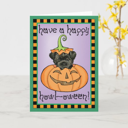 Halloween-Affenpinscher Karte (Gelbe Blume)