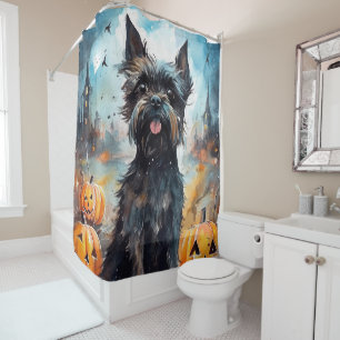 Halloween Affenpinscher mit Kürbissen Gruselig Duschvorhang