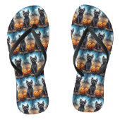 Halloween Affenpinscher mit Pumpkins Beängstigend Badesandalen (Fußbett)