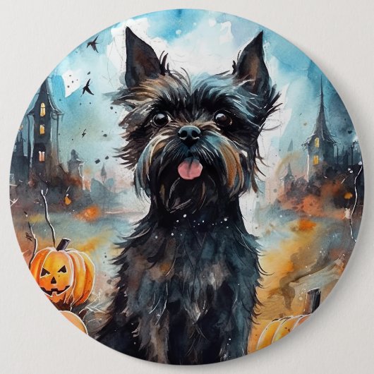 Halloween Affenpinscher mit Pumpkins Beängstigend Button (Vorderseite)