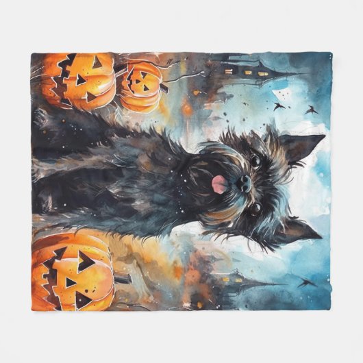 Halloween Affenpinscher mit Pumpkins Beängstigend Fleecedecke (Vorderseite (Horizontal))