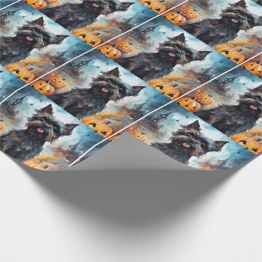 Halloween Affenpinscher mit Pumpkins Beängstigend Geschenkpapier (Ecke)