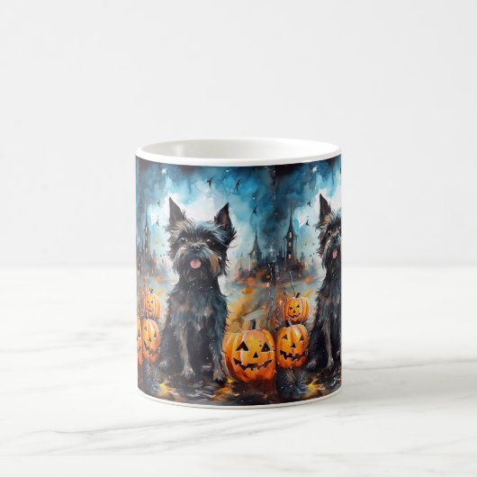 Halloween Affenpinscher mit Pumpkins Beängstigend Kaffeetasse (Mittel)